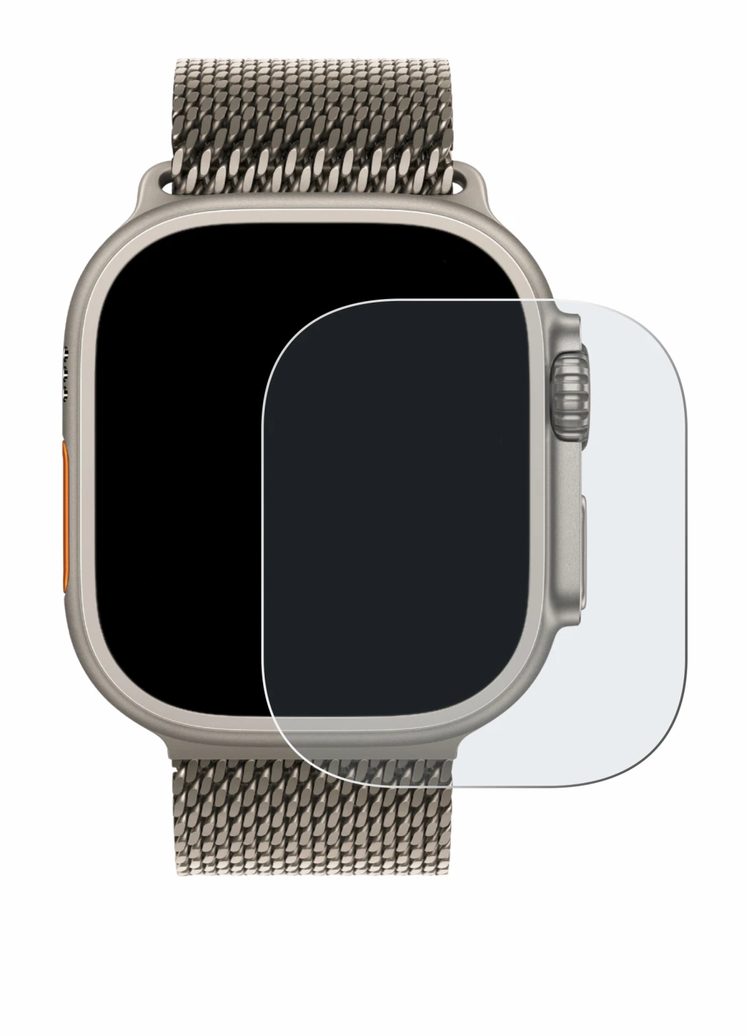 Immagine del dispositivo Apple Watch Ultra 3 con un'ampia varietà di protezioni per lo schermo.