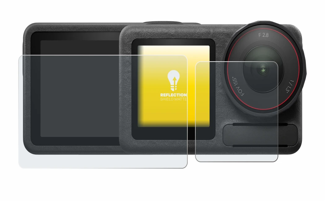 Immagine del dispositivo DJI Osmo Action 5 Pro con un'ampia varietà di protezioni per lo schermo.