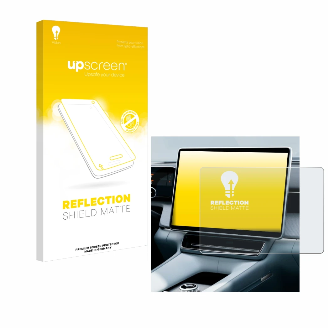 Parte frontale di una confezione del prodotto con il logo del marchio upscreen. Accanto è raffigurato il dispositivo Polestar 