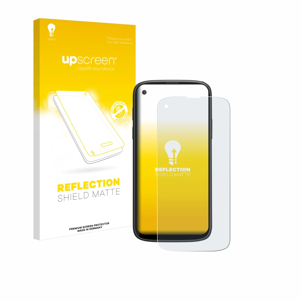 Parte frontale di una confezione del prodotto con il logo del marchio upscreen. Accanto è raffigurato il dispositivo Unihertz 
