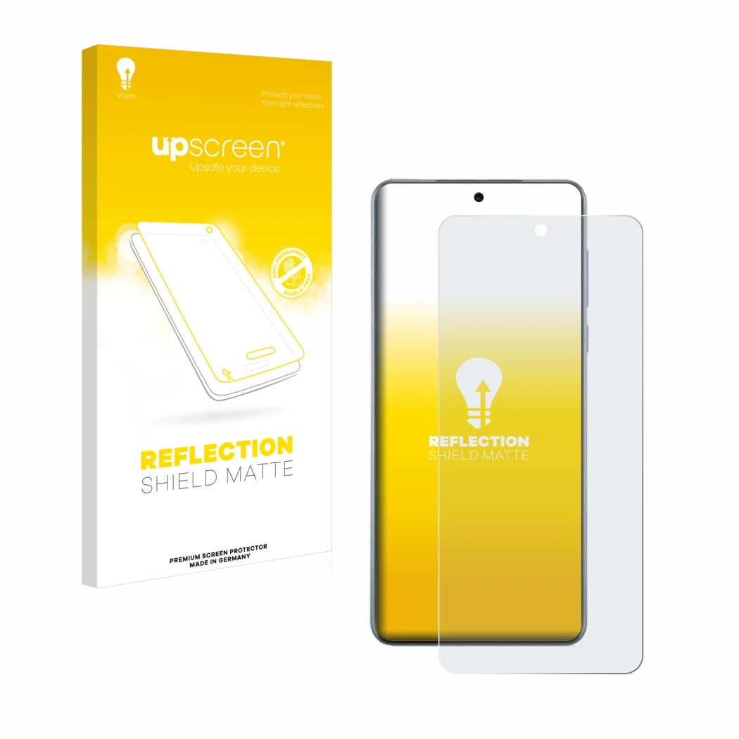 Parte frontale di una confezione del prodotto con il logo del marchio upscreen. Accanto è raffigurato il dispositivo Oppo Find