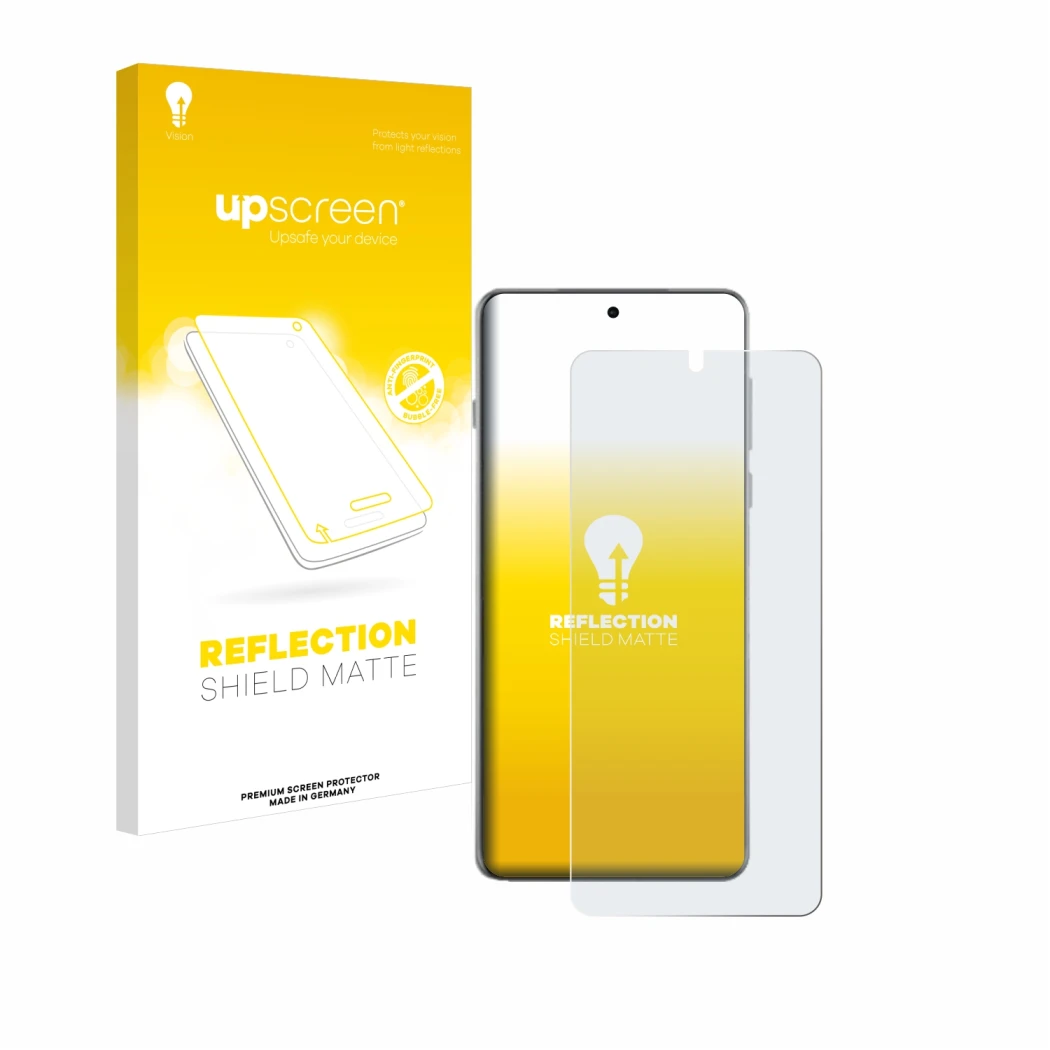 Parte frontale di una confezione del prodotto con il logo del marchio upscreen. Accanto è raffigurato il dispositivo Oppo Find