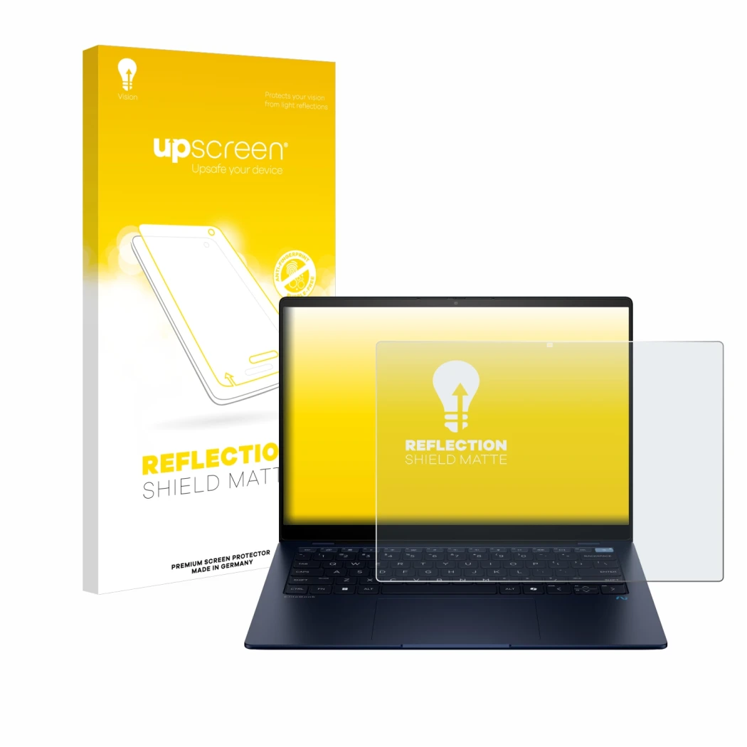 Parte frontale di una confezione del prodotto con il logo del marchio upscreen. Accanto è raffigurato il dispositivo HP EliteB