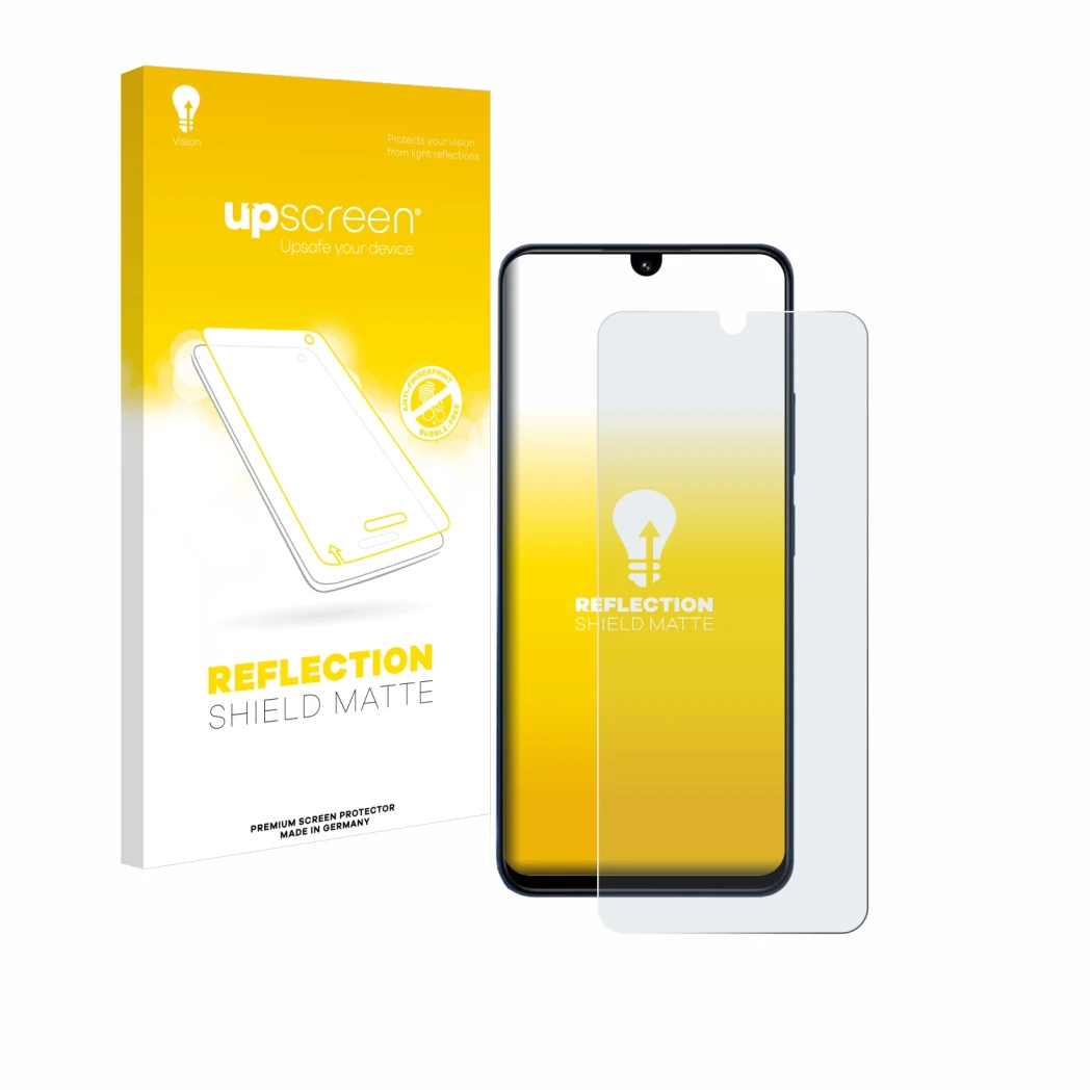 Parte frontale di una confezione del prodotto con il logo del marchio upscreen. Accanto è raffigurato il dispositivo Xiaomi Re