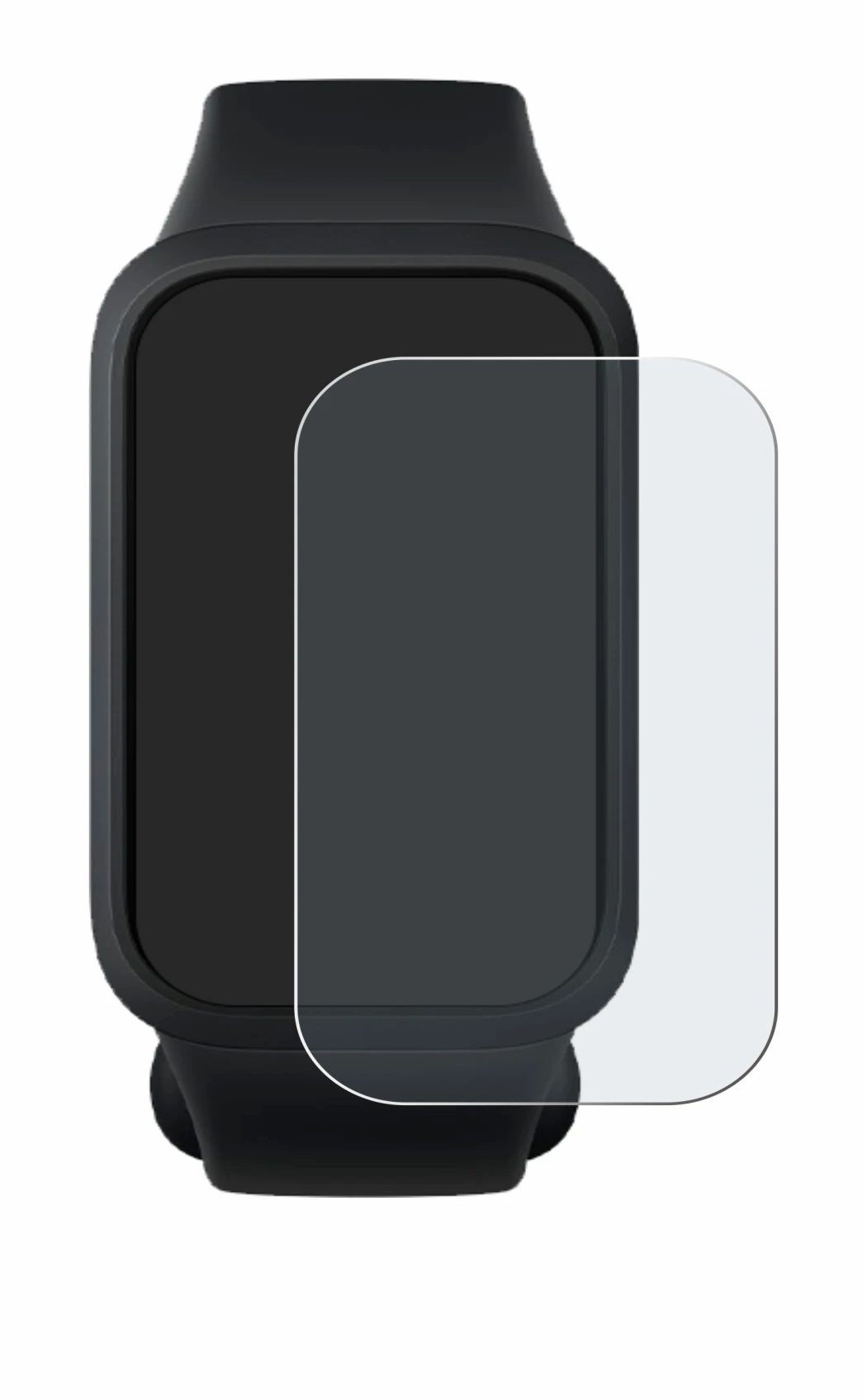 Immagine del dispositivo Xiaomi Smart Band 9 Active con un'ampia varietà di protezioni per lo schermo.