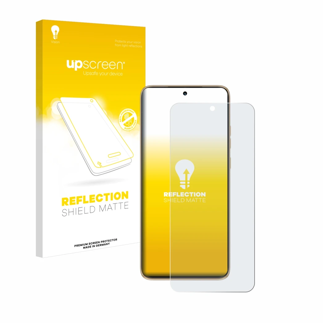 Parte frontale di una confezione del prodotto con il logo del marchio upscreen. Accanto è raffigurato il dispositivo Motorola 