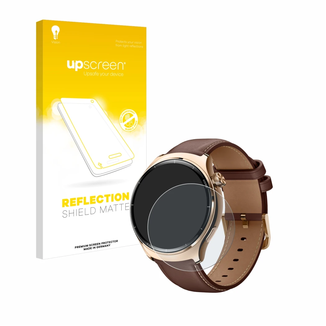 Parte frontale di una confezione del prodotto con il logo del marchio upscreen. Accanto è raffigurato il dispositivo Xiaomi Mi