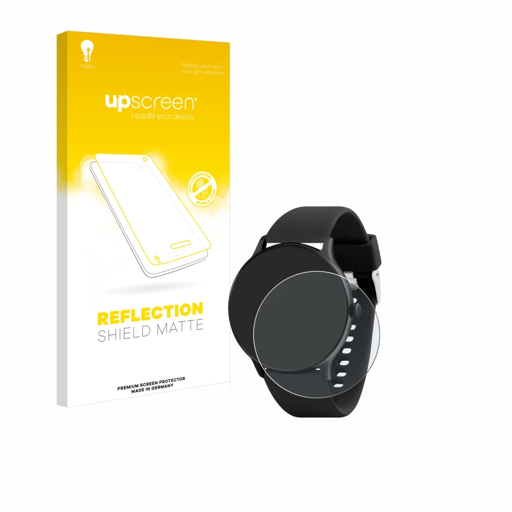 Parte frontale di una confezione del prodotto con il logo del marchio upscreen. Accanto è raffigurato il dispositivo Reflex Ac