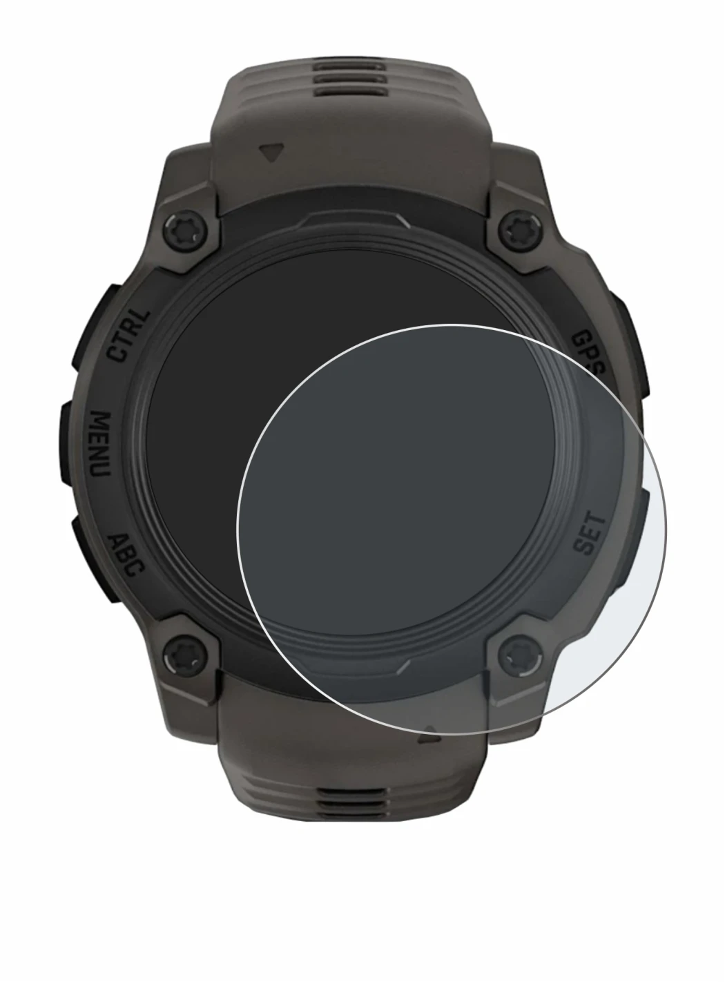 Immagine del dispositivo Garmin Instinct E (40 mm) con un'ampia varietà di protezioni per lo schermo.