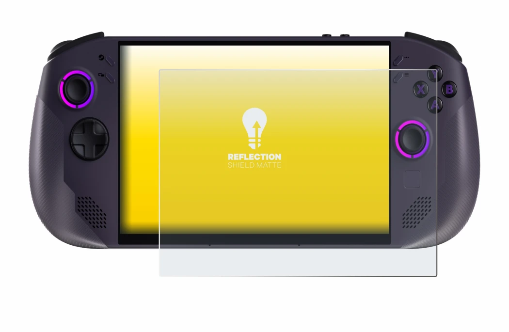 Immagine del dispositivo Lenovo Legion Go S con un'ampia varietà di protezioni per lo schermo.