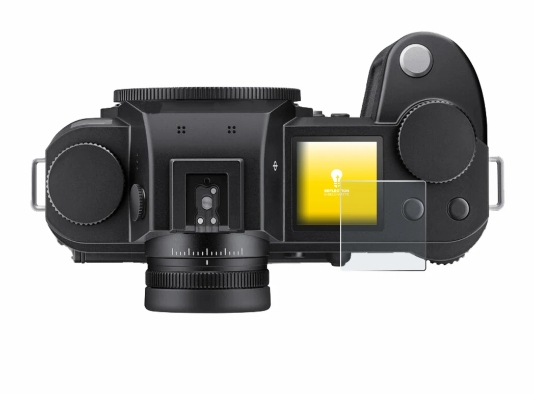 Immagine del dispositivo Leica SL3-S (display a spalla) con un'ampia varietà di protezioni per lo schermo.
