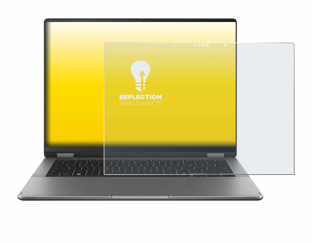 Immagine del dispositivo ASUS Vivobook 14 Flip TP3407 con un'ampia varietà di protezioni per lo schermo.