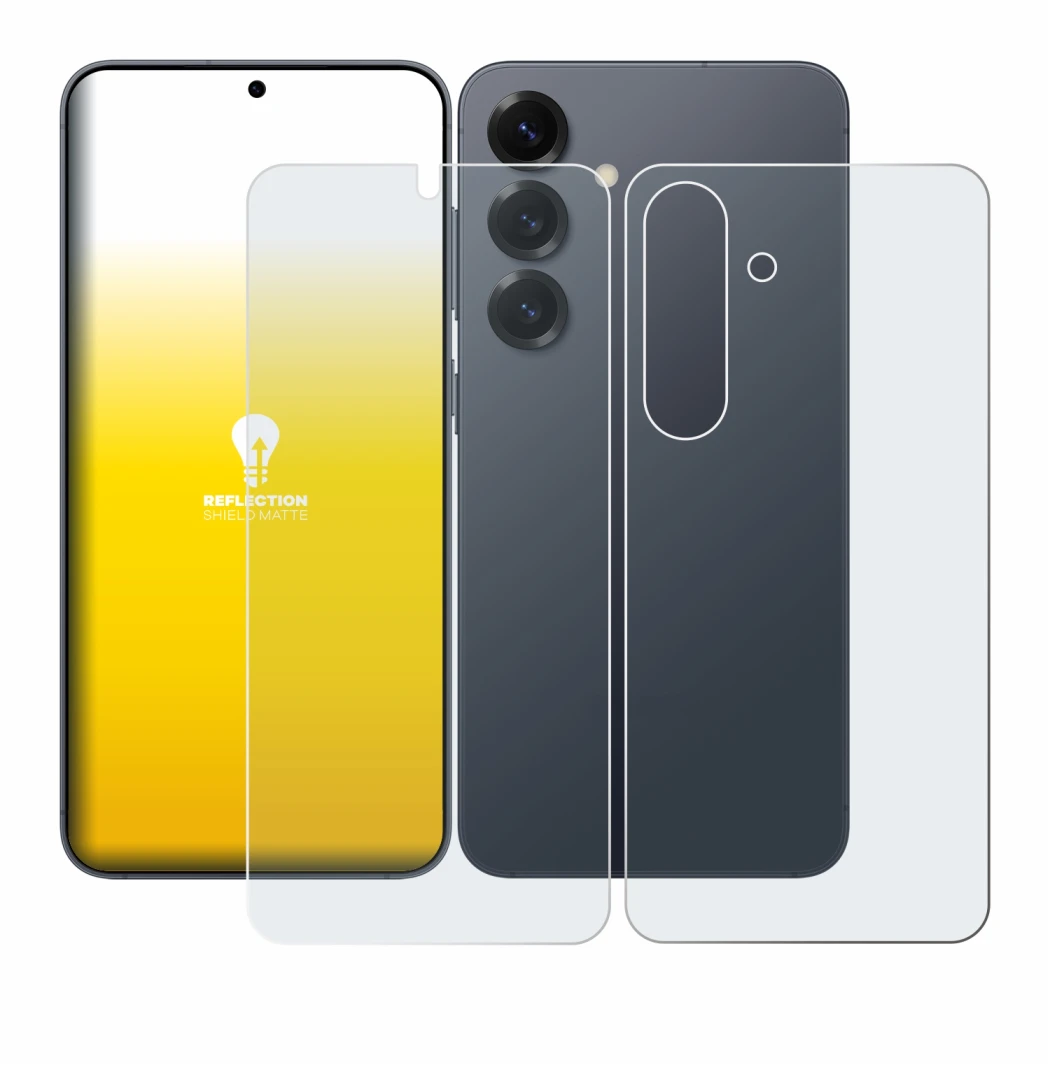 Immagine del dispositivo Samsung Galaxy S25 (Fronte+Retro) con un'ampia varietà di protezioni per lo schermo.