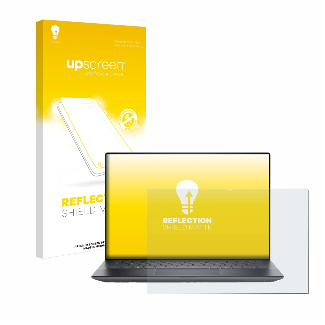 Parte frontale di una confezione del prodotto con il logo del marchio upscreen. Accanto è raffigurato il dispositivo Dell Prec