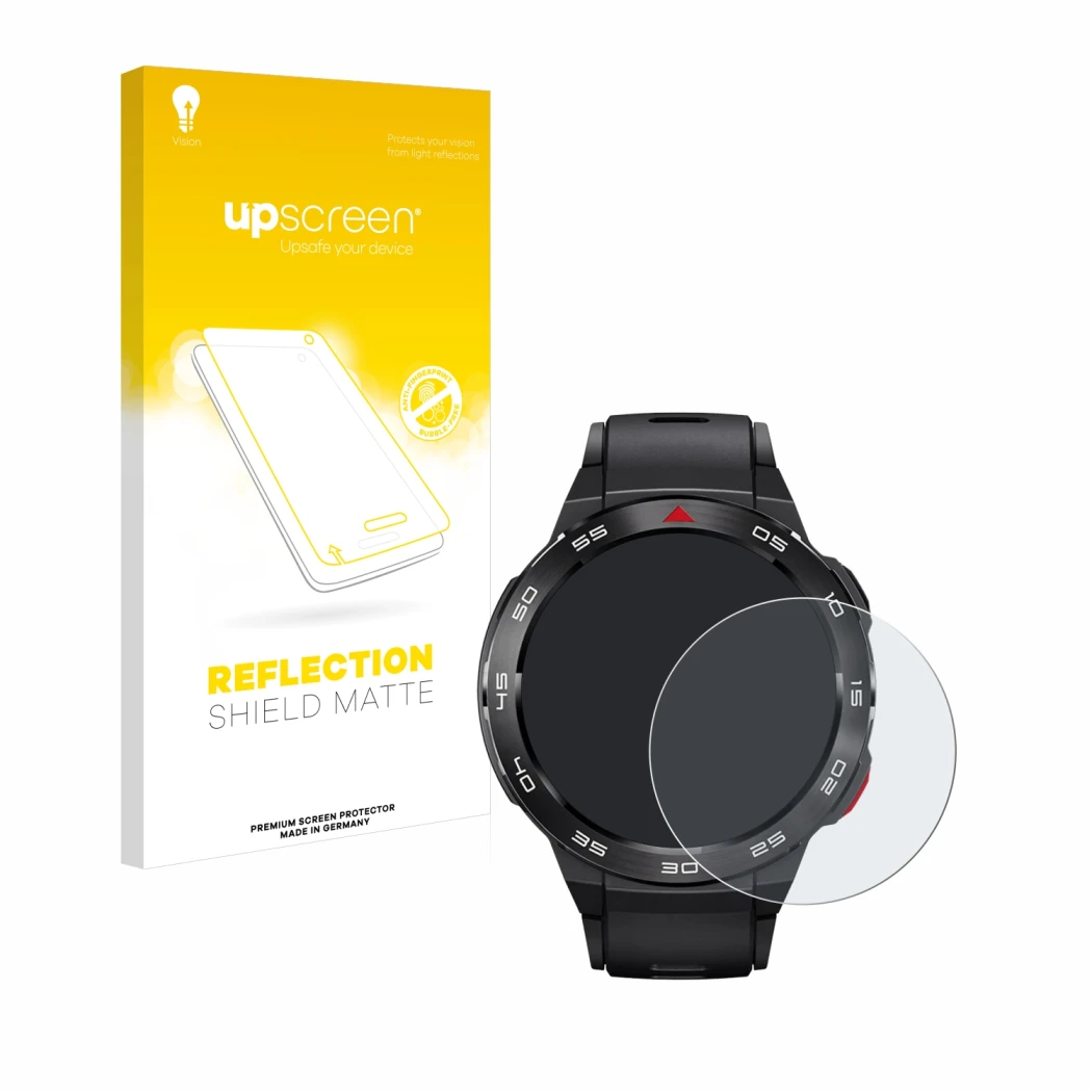 Parte frontale di una confezione del prodotto con il logo del marchio upscreen. Accanto è raffigurato il dispositivo Xiaomi Mi