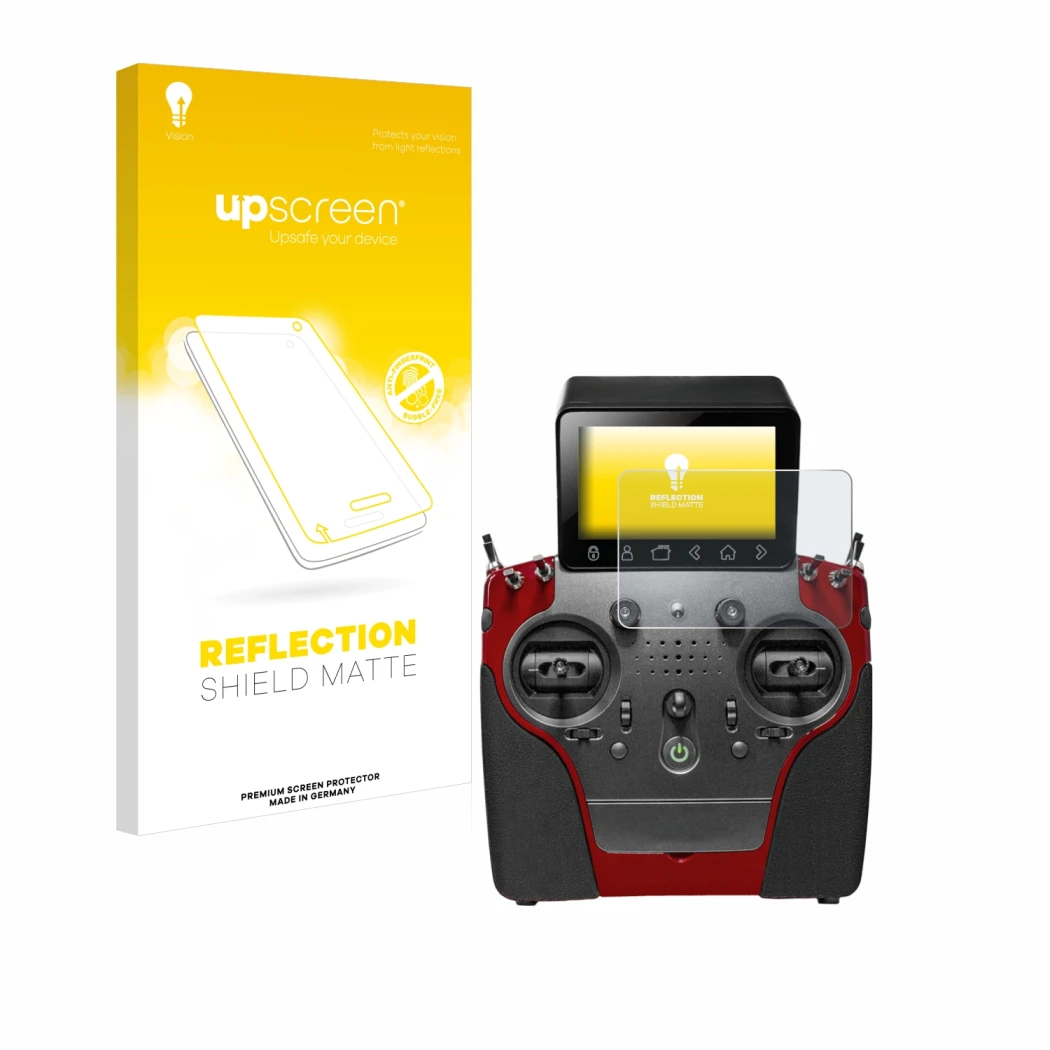 Parte frontale di una confezione del prodotto con il logo del marchio upscreen. Accanto è raffigurato il dispositivo PowerBox