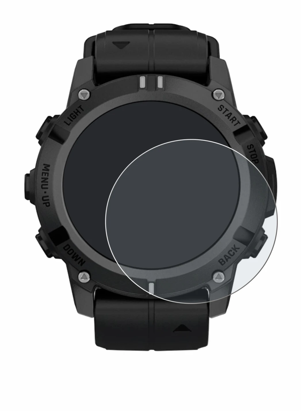 Immagine del dispositivo Garmin Descent G2 con un'ampia varietà di protezioni per lo schermo.