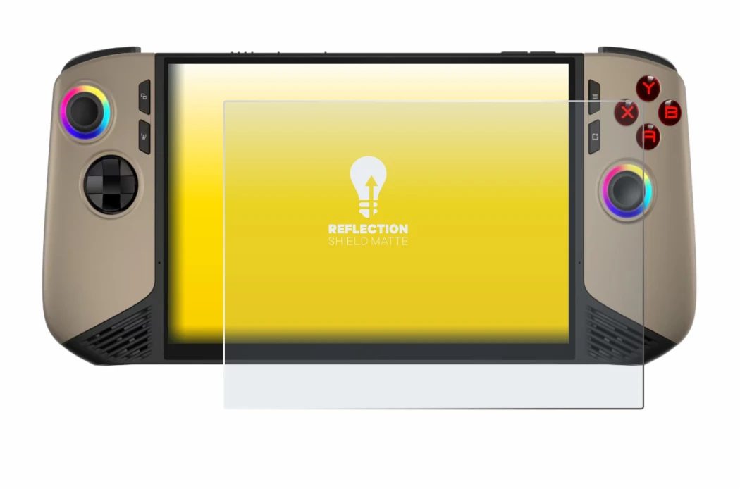 Immagine del dispositivo MSI Claw 8 AI+ con un'ampia varietà di protezioni per lo schermo.