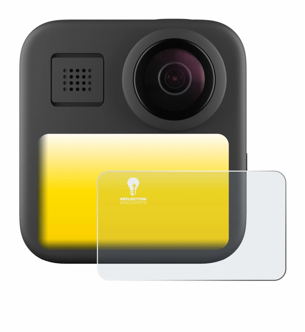 Immagine del dispositivo GoPro Max (2025) con un'ampia varietà di protezioni per lo schermo.