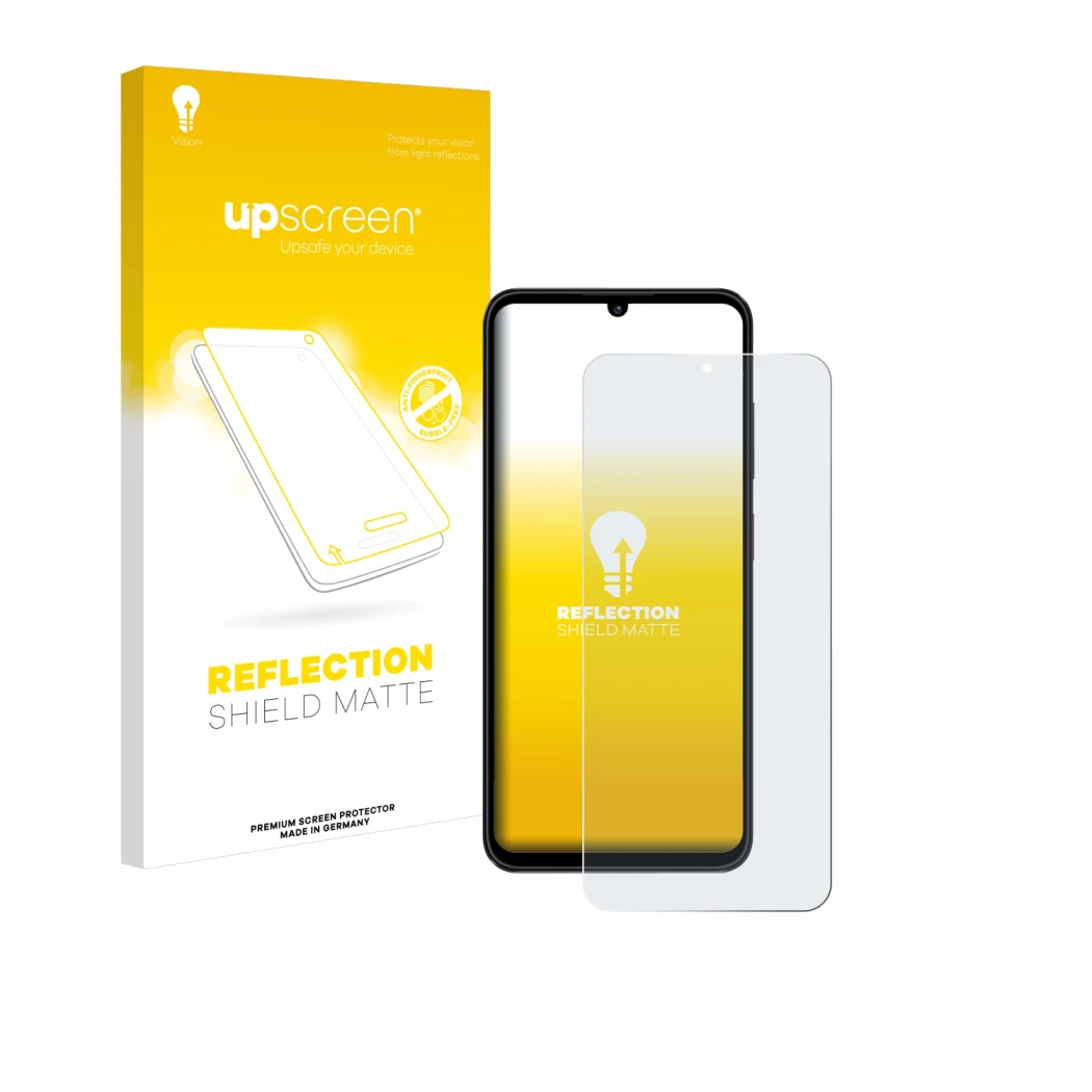Parte frontale di una confezione del prodotto con il logo del marchio upscreen. Accanto è raffigurato il dispositivo ZTE Blade