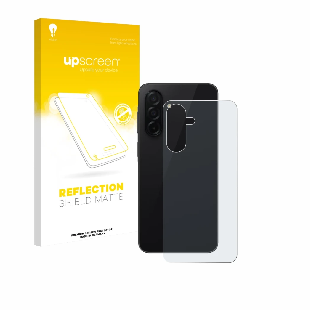 Parte frontale di una confezione del prodotto con il logo del marchio upscreen. Accanto è raffigurato il dispositivo Samsung G