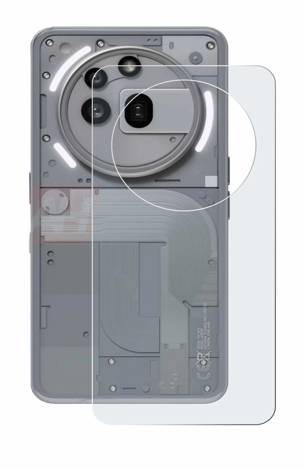 Immagine del dispositivo Nothing Phone (3a) Pro (Posteriore) con un'ampia varietà di protezioni per lo schermo.