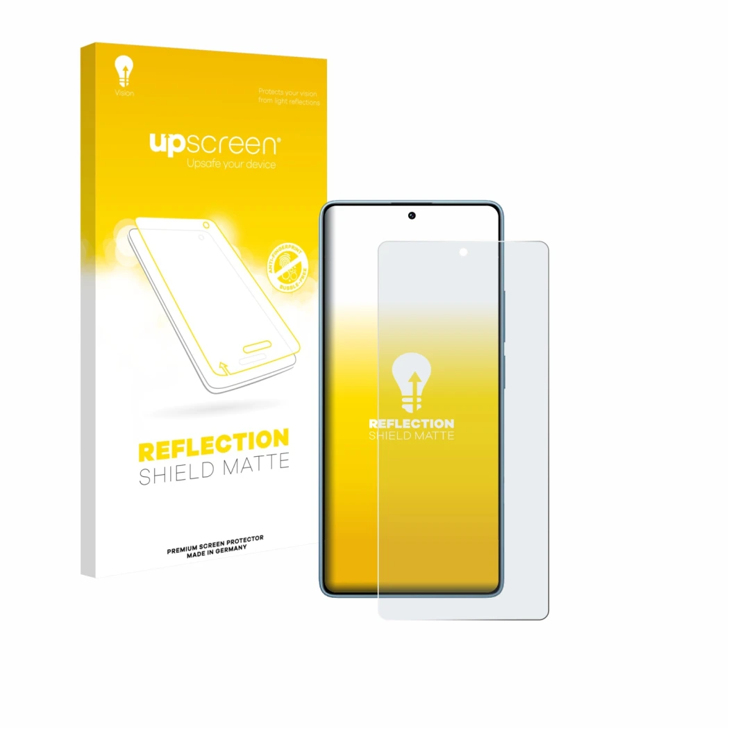 Parte frontale di una confezione del prodotto con il logo del marchio upscreen. Accanto è raffigurato il dispositivo Xiaomi Re