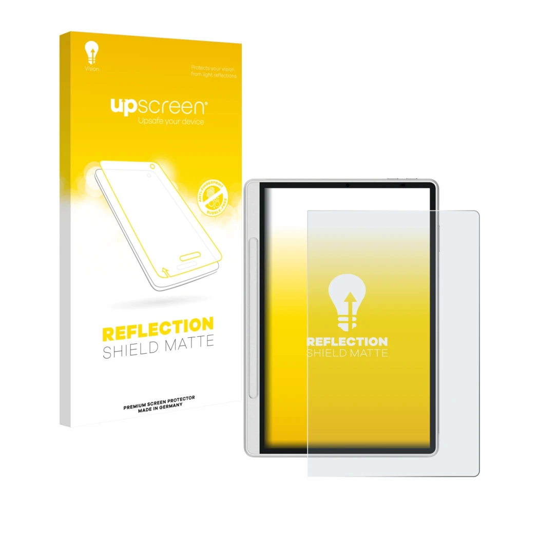 Parte frontale di una confezione del prodotto con il logo del marchio upscreen. Accanto è raffigurato il dispositivo XP-Pen Ma