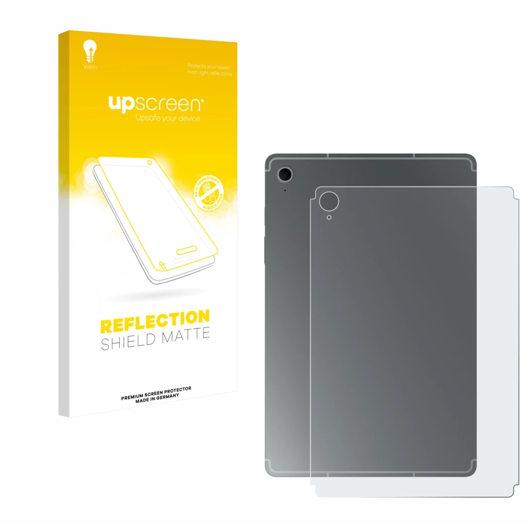 Parte frontale di una confezione del prodotto con il logo del marchio upscreen. Accanto è raffigurato il dispositivo Samsung G