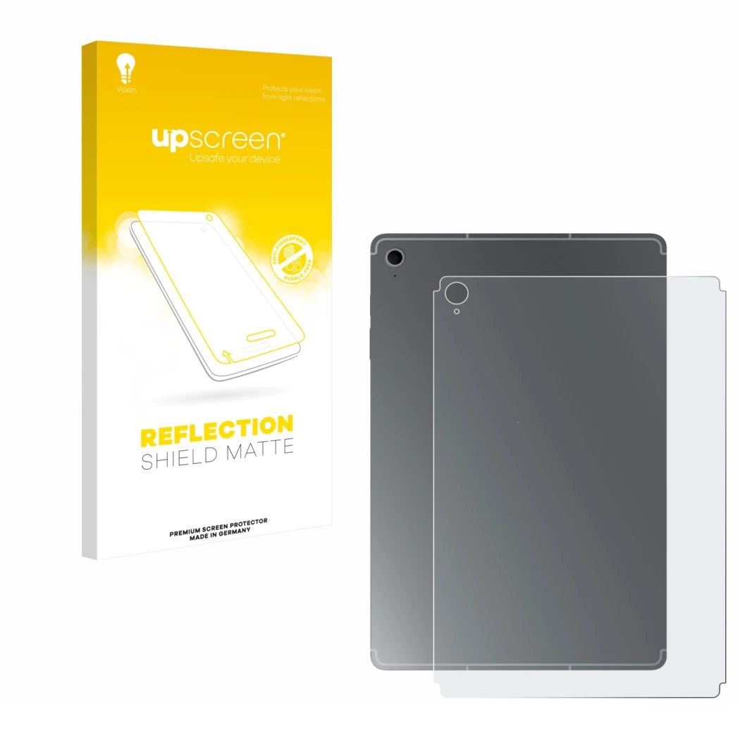 Parte frontale di una confezione del prodotto con il logo del marchio upscreen. Accanto è raffigurato il dispositivo Samsung G