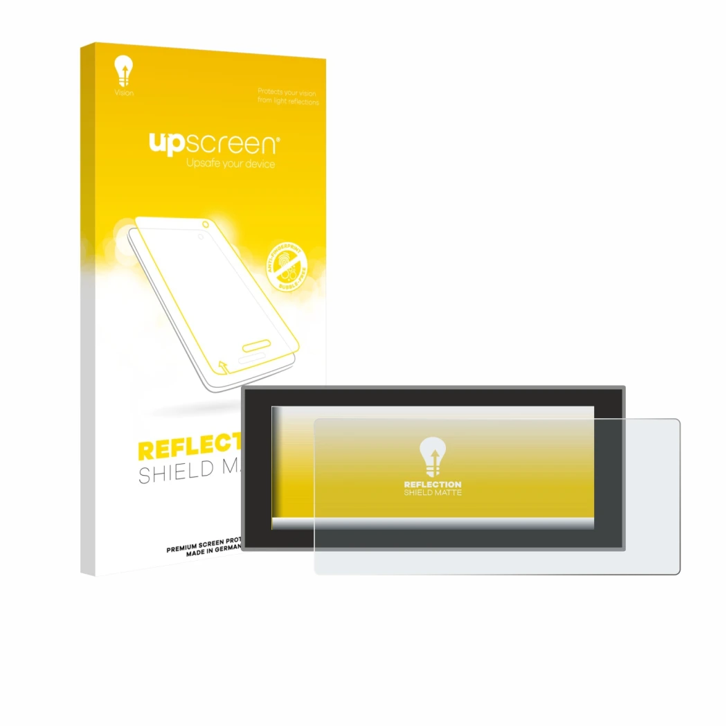 Parte frontale di una confezione del prodotto con il logo del marchio upscreen. Accanto è raffigurato il dispositivo Land Rove