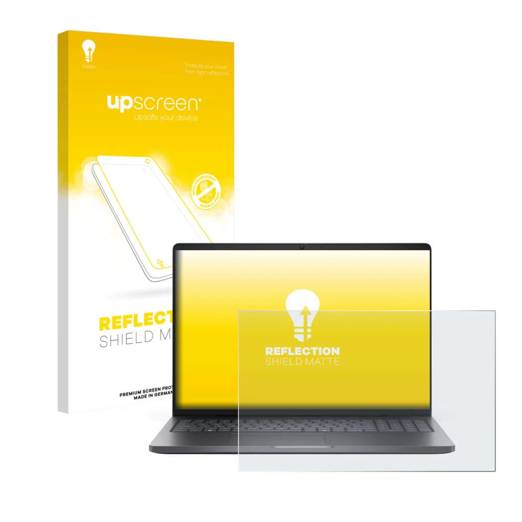 Parte frontale di una confezione del prodotto con il logo del marchio upscreen. Accanto è raffigurato il dispositivo Dell Pro