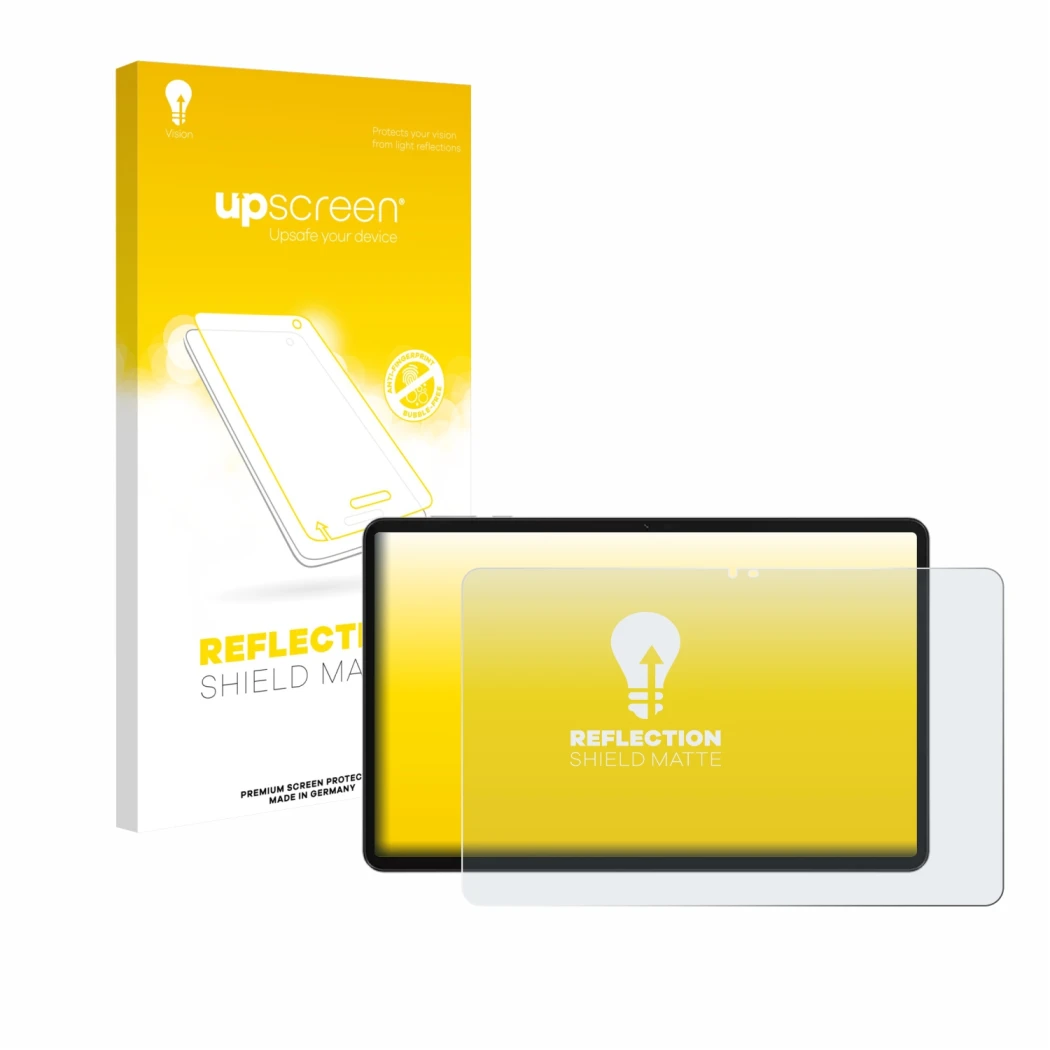 Parte frontale di una confezione del prodotto con il logo del marchio upscreen. Accanto è raffigurato il dispositivo Honor Pad