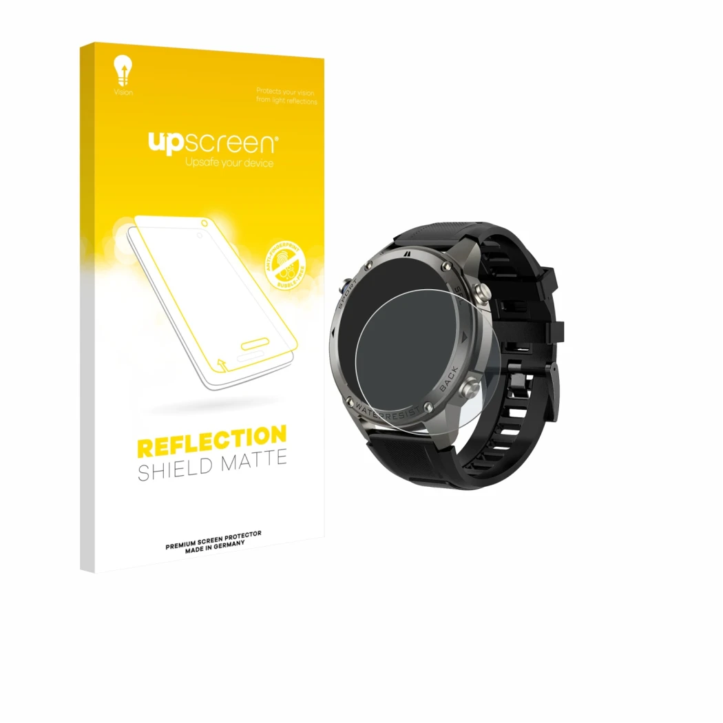 Parte frontale di una confezione del prodotto con il logo del marchio upscreen. Accanto è raffigurato il dispositivo Knauerman