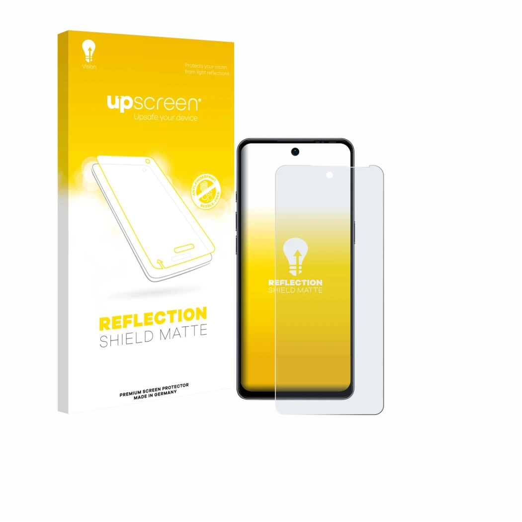 Parte frontale di una confezione del prodotto con il logo del marchio upscreen. Accanto è raffigurato il dispositivo Ulefone N