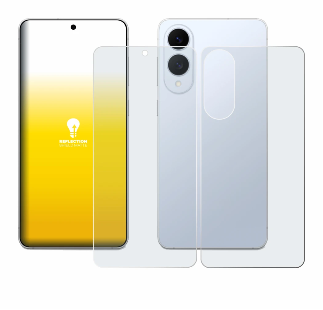 Immagine del dispositivo Samsung Galaxy S25 Edge (Fronte+Retro) con un'ampia varietà di protezioni per lo schermo.