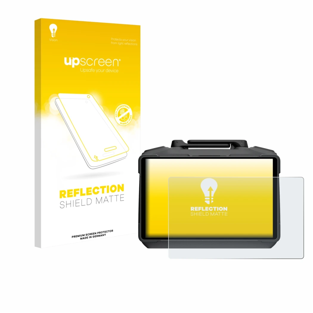 Parte frontale di una confezione del prodotto con il logo del marchio upscreen. Accanto è raffigurato il dispositivo DJI RC Pr