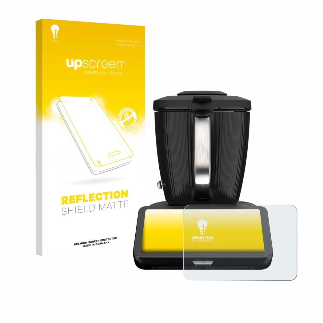 Parte frontale di una confezione del prodotto con il logo del marchio upscreen. Accanto è raffigurato il dispositivo Vorwerk B