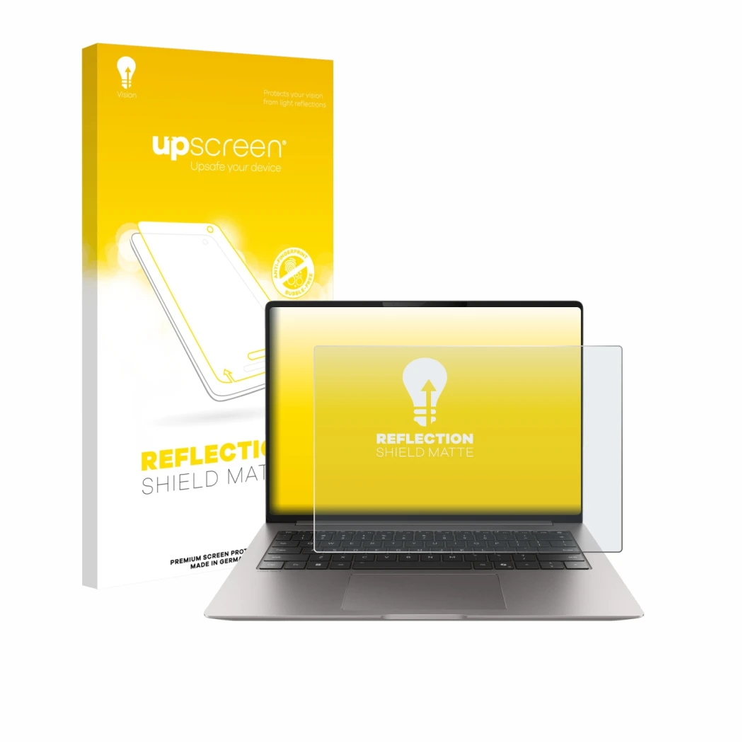 Parte frontale di una confezione del prodotto con il logo del marchio upscreen. Accanto è raffigurato il dispositivo Honor Mag