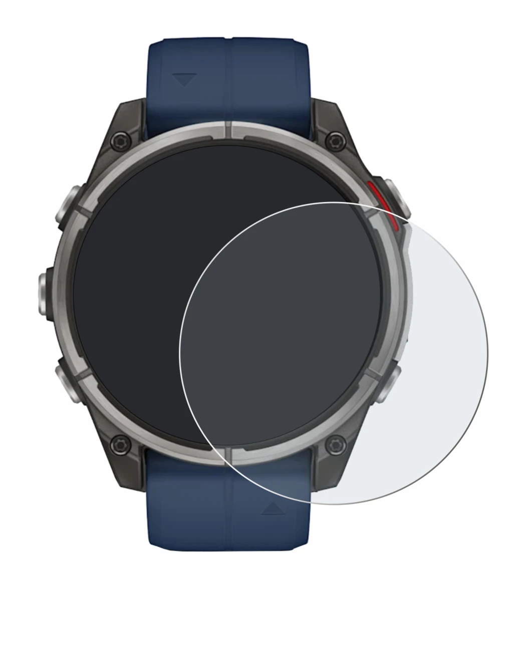 Immagine del dispositivo Garmin quatix 8 (47 mm) con un'ampia varietà di protezioni per lo schermo.