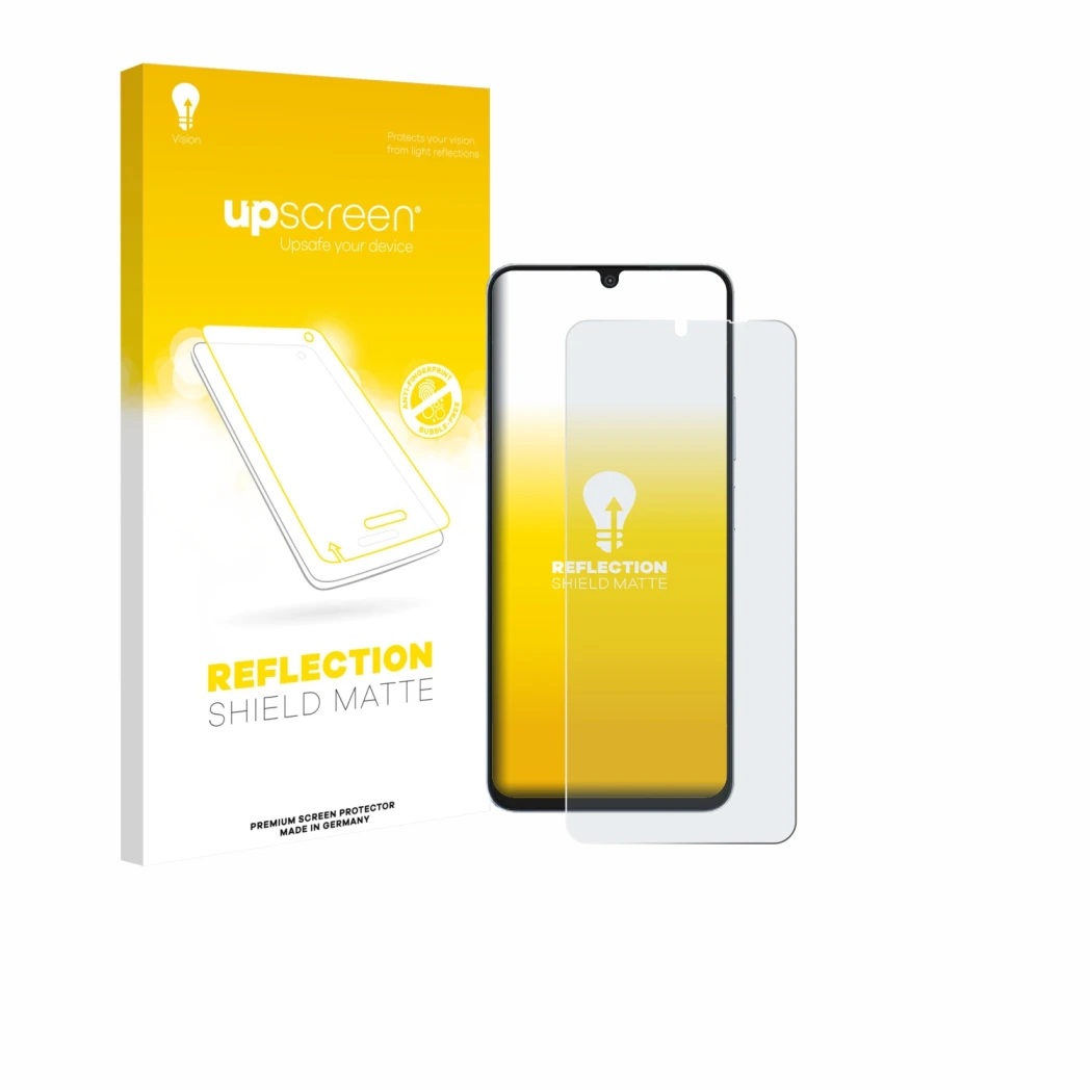 Parte frontale di una confezione del prodotto con il logo del marchio upscreen. Accanto è raffigurato il dispositivo Blackview