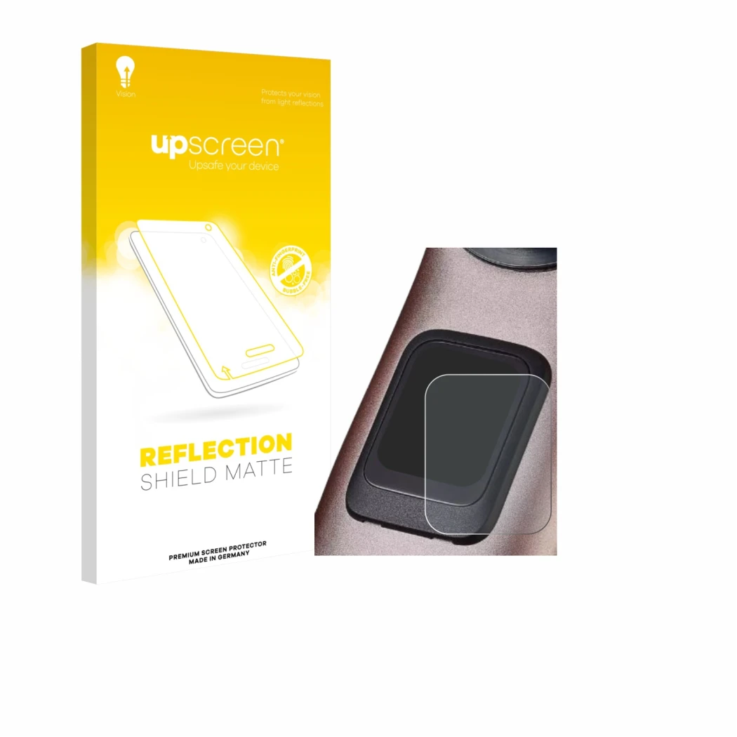 Parte frontale di una confezione del prodotto con il logo del marchio upscreen. Accanto è raffigurato il dispositivo Specializ
