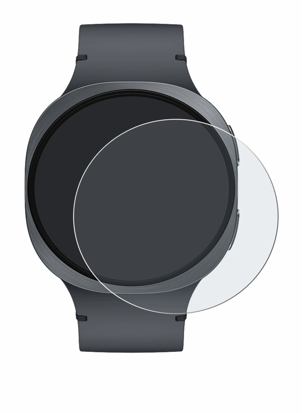 Immagine del dispositivo Samsung Galaxy Watch 8 (44 mm) con un'ampia varietà di protezioni per lo schermo.