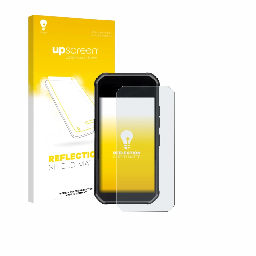 Parte frontale di una confezione del prodotto con il logo del marchio upscreen. Accanto è raffigurato il dispositivo SkyCaddie
