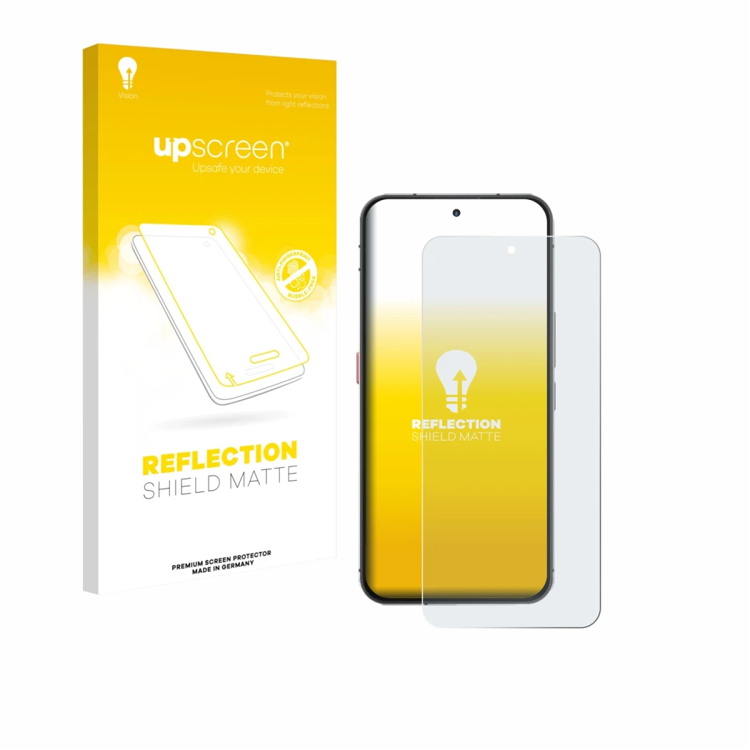 Parte frontale di una confezione del prodotto con il logo del marchio upscreen. Accanto è raffigurato il dispositivo Oukitel W