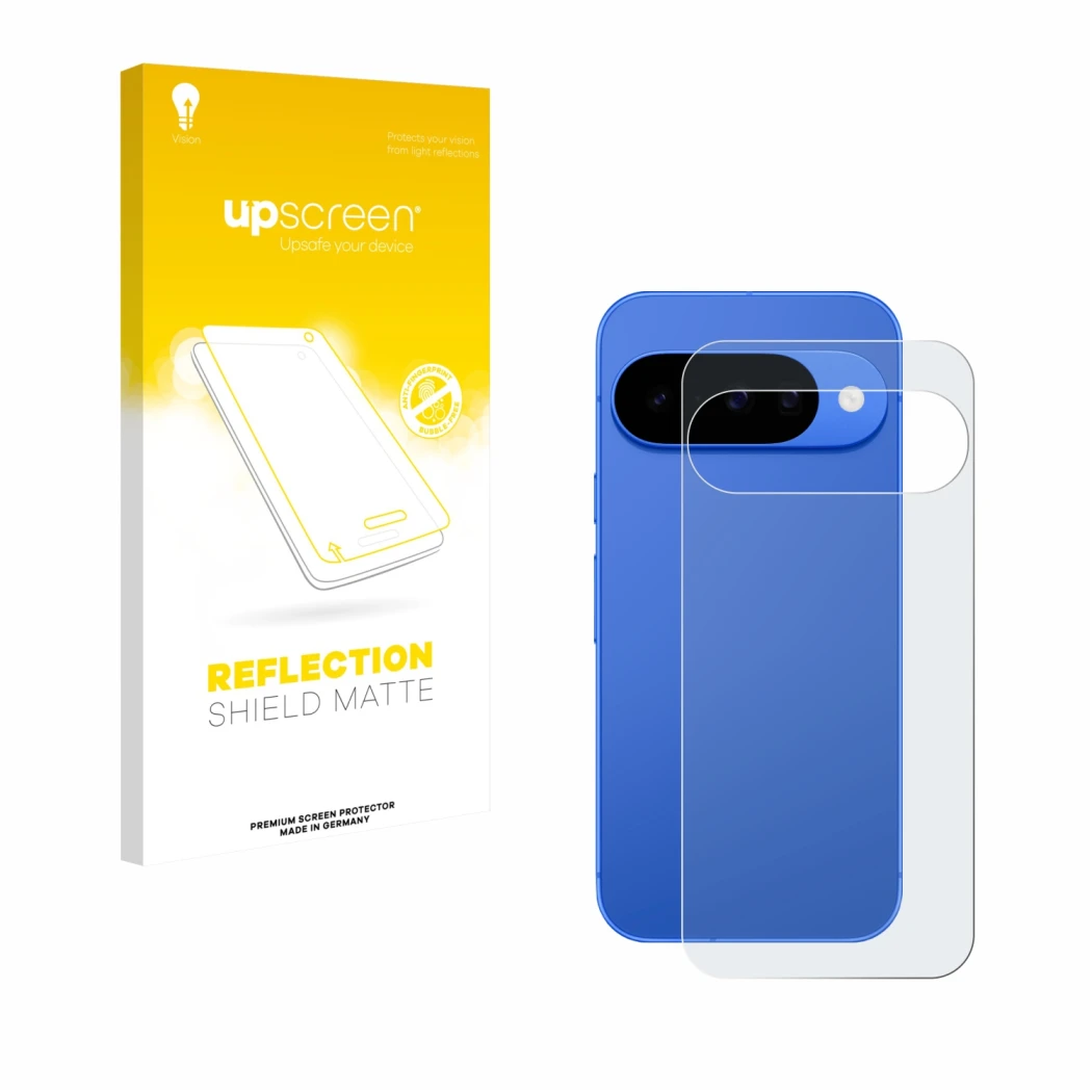 Parte frontale di una confezione del prodotto con il logo del marchio upscreen. Accanto è raffigurato il dispositivo Google Pi