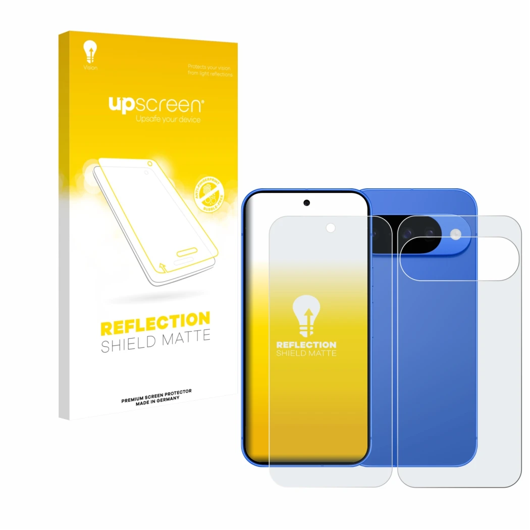 Parte frontale di una confezione del prodotto con il logo del marchio upscreen. Accanto è raffigurato il dispositivo Google Pi