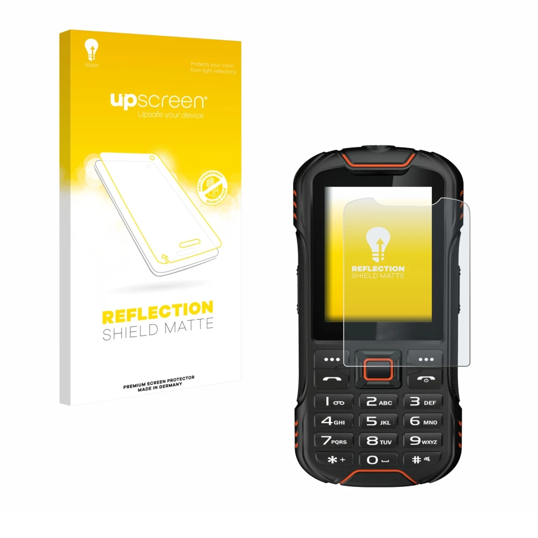 Parte frontale di una confezione del prodotto con il logo del marchio upscreen. Accanto è raffigurato il dispositivo Gigaset G