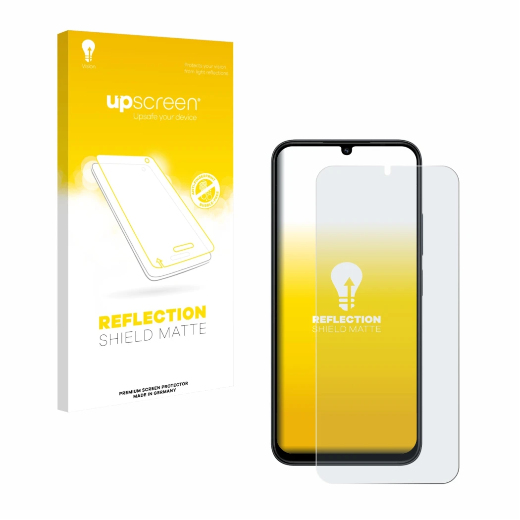 Parte frontale di una confezione del prodotto con il logo del marchio upscreen. Accanto è raffigurato il dispositivo Xiaomi Re
