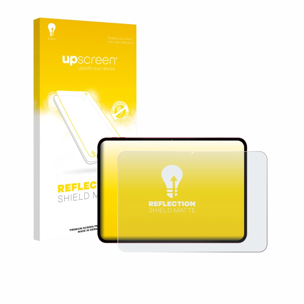 Parte frontale di una confezione del prodotto con il logo del marchio upscreen. Accanto è raffigurato il dispositivo Teclast T